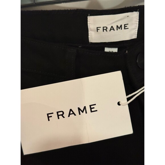 FRAME The Straight Baggy Jeans Womens Size 32 Black Wide-Leg Raw Hem - Picture 5 of 12